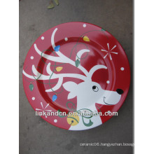 KC-02545hand printed christmas plates,for kids funny round flat pizza/cake plates